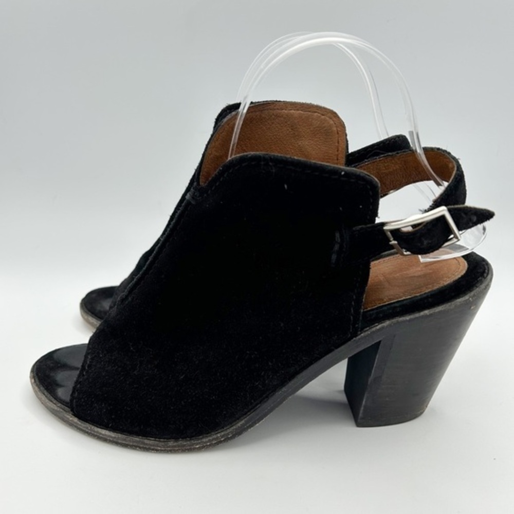 FRYE Courtney Sling Peep Toe Mule Pumps Black Suede‎ Size 7